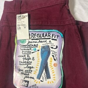 Vintage Lee Jeans 13 Med Juniors Maroon Regular Fit‎ Tapered Leg Made in USA 90s